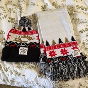 Jack Daniels Festive Hat and Scarf Set - Black, Red, and White